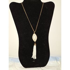 A Style & Co Women's Beaded Tassel Necklace Elegant Gold Tone